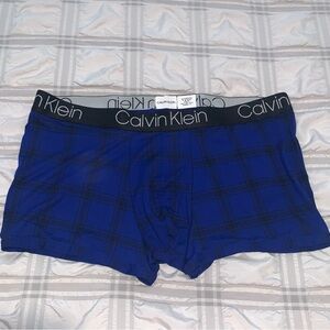 Calvin Klein Men's Blue Boxer Trunks | Blue Plaid | Men’s XL